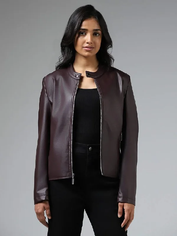 Soft Textures LOV Solid Wine Biker Jacket