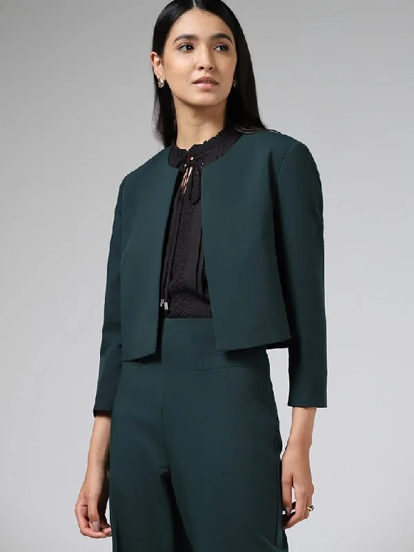 Easygoing Fashion Wardrobe Solid Emerald Green Crop Jacket