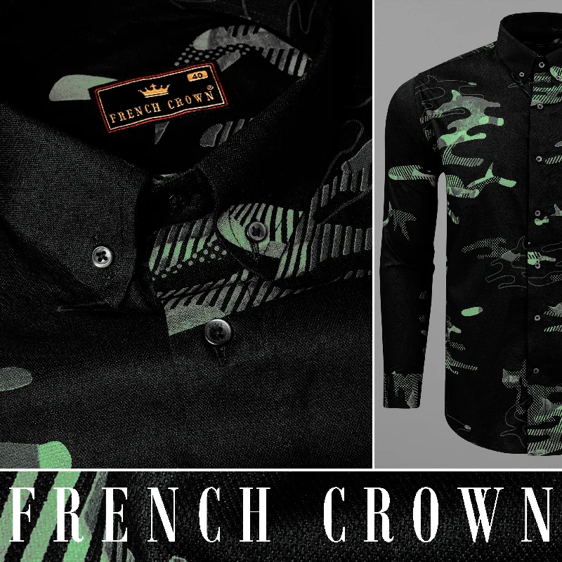 Relaxed Fit Wear Jade Black Camouflage Printed Royal Oxford Shirt