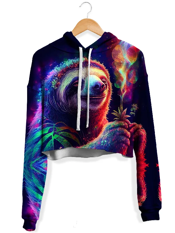 Timeless Style Chill Sloth Fleece Crop Hoodie