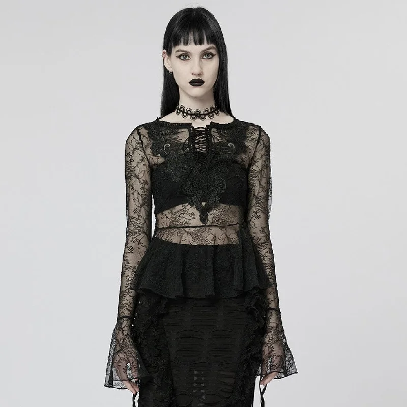 Weekend Comfort Women's Gothic Flare Sleeved Sheer Lace Shirt