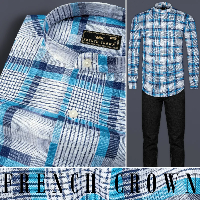 Cozy Fitting White and Shakespeare Blue Twill Plaid Premium Cotton Shirt