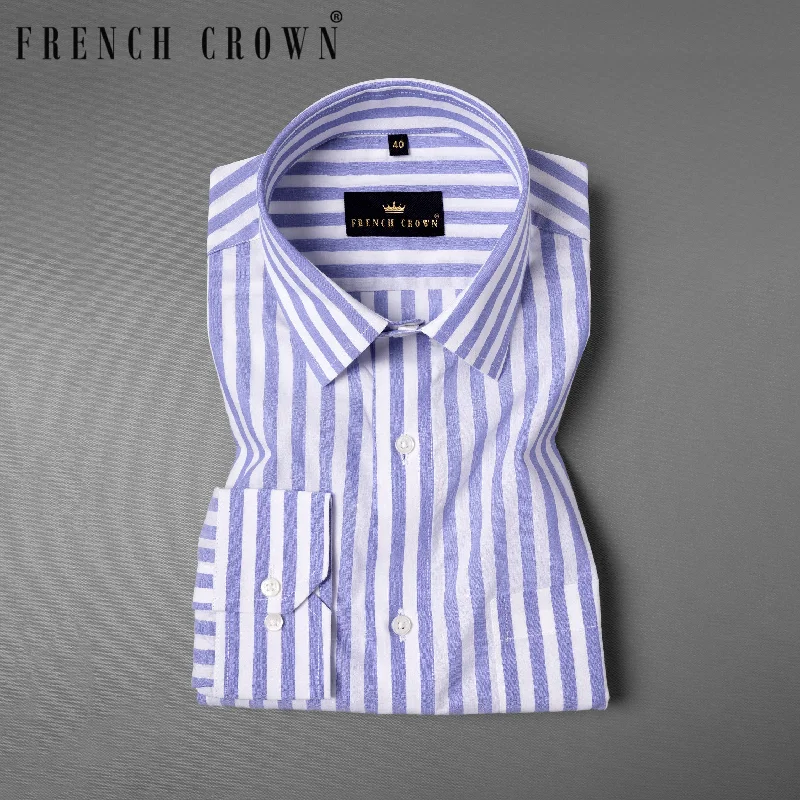 Effortless Looks Bright White with Kimberly Blue Striped Premium Cotton Shirt