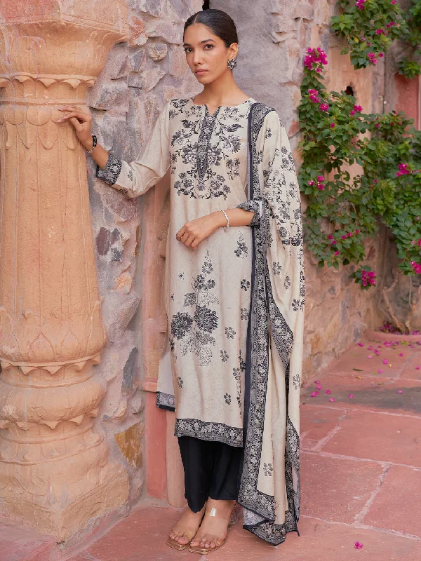 Cozy Chic Wear Monochrome Printed Silk Blend Straight Suit With Dupatta