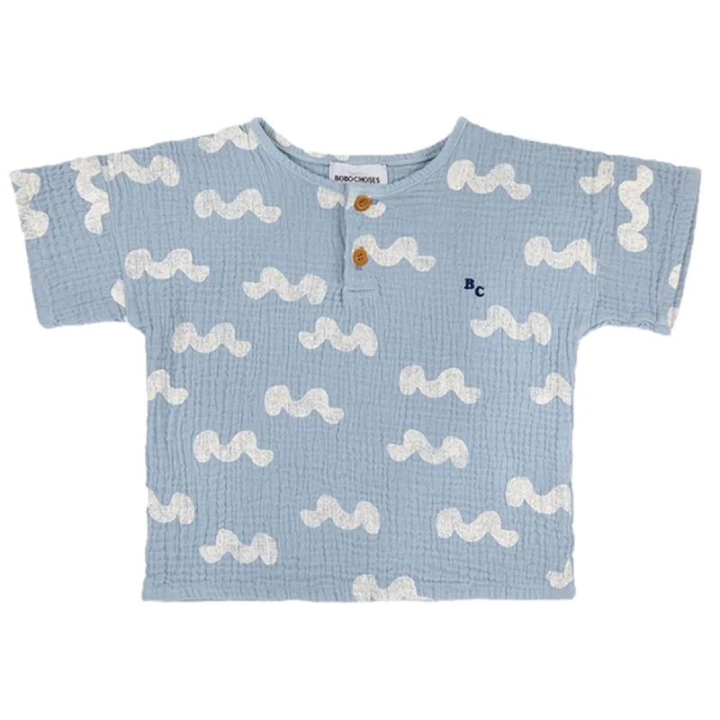 Effortless Looks Bobo Choses Light Blue Waves All Over T-Shirt