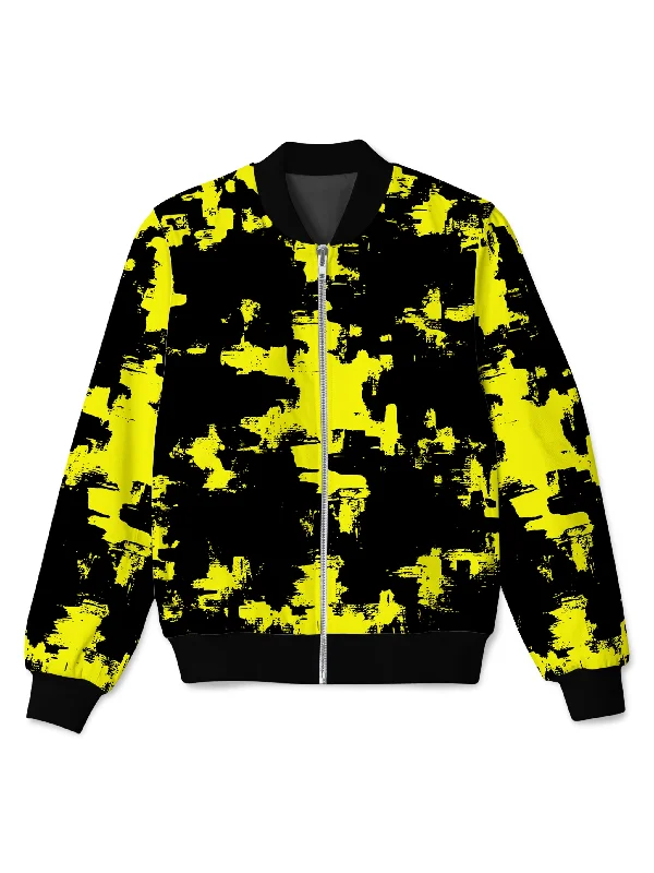 Cozy Outerwear Black and Yellow Abstract Bomber Jacket