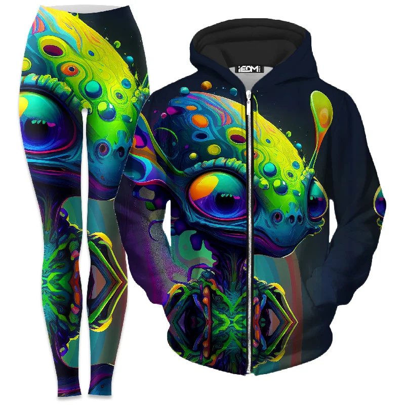 Cozy Footwear Friendly Visitors Zip-Up Hoodie and Leggings Combo