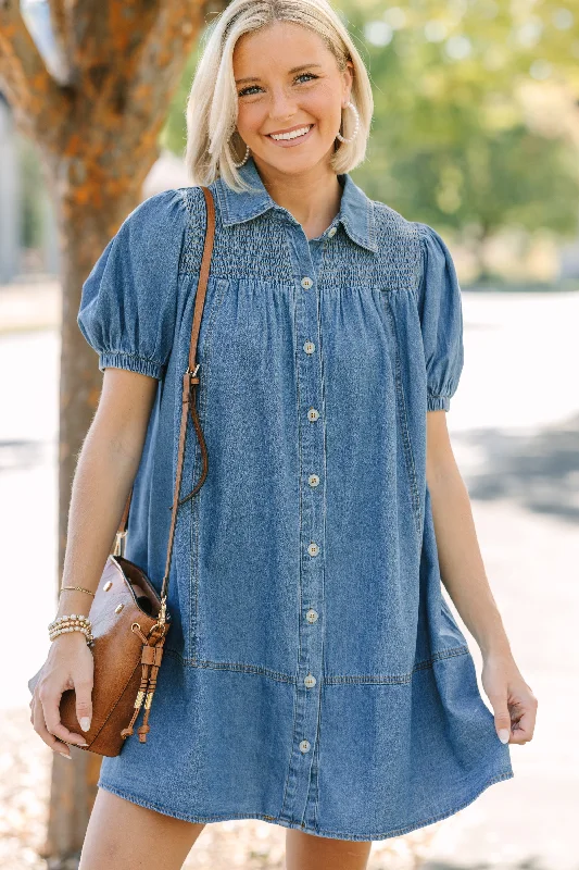 Breathable Comfort Get Together Medium Wash Denim Babydoll Dress