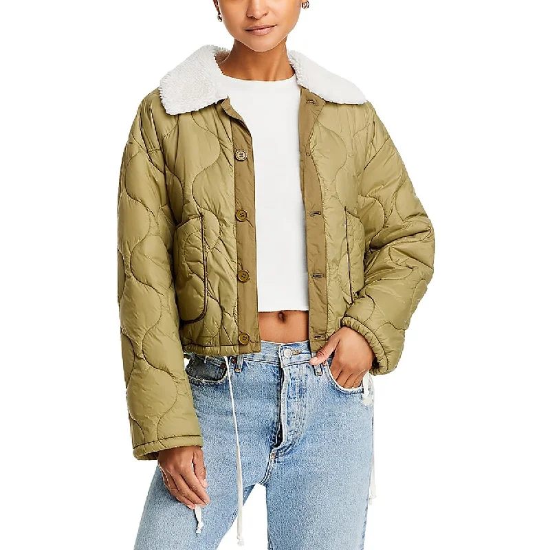 Effortless Dressing Mother Womens Printed Faux Fur Lined Hood Puffer Jacket