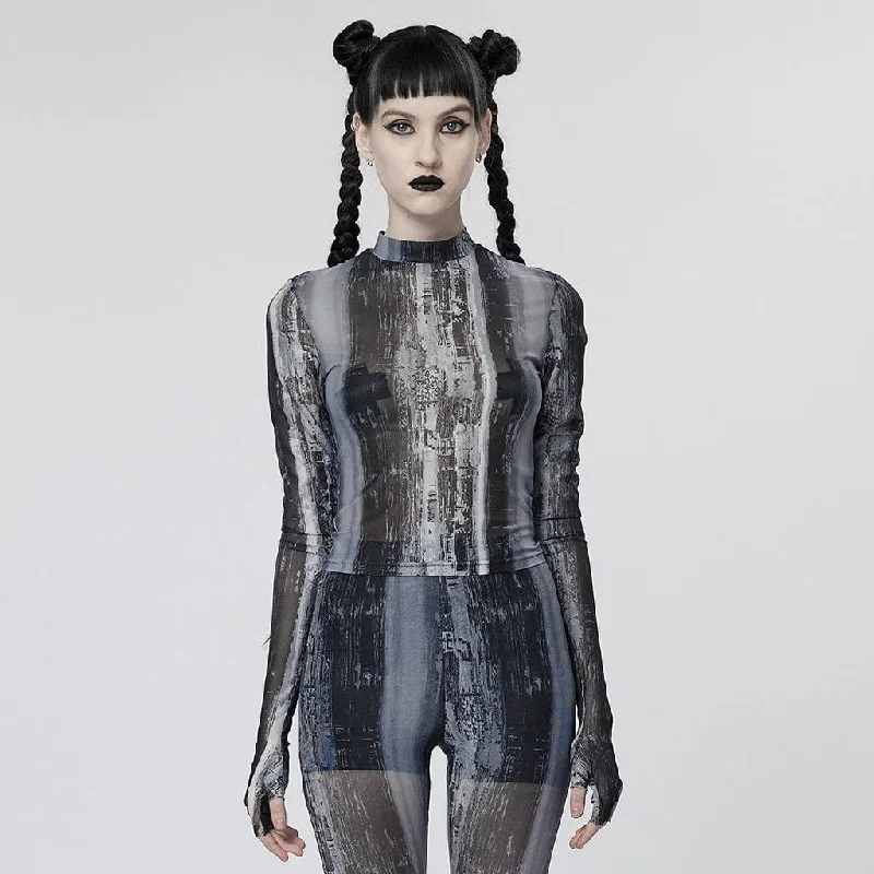Layered Comfort Women's Grunge Tie-dyed Mesh Shirt