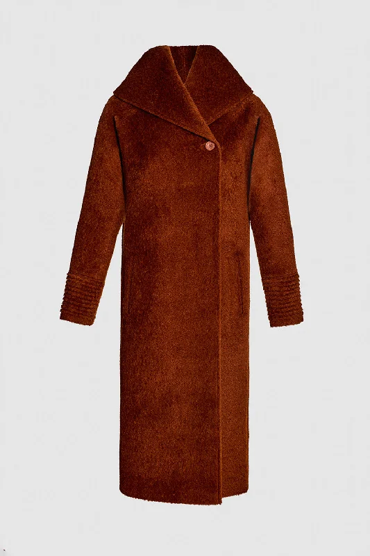 Relaxed Fit Bouclé Alpaca Long Hooded Coat