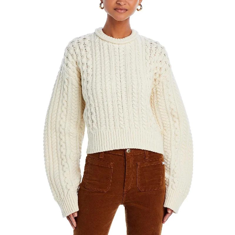 Soft Style RE/DONE Womens Crochet Creweck Pullover Sweater