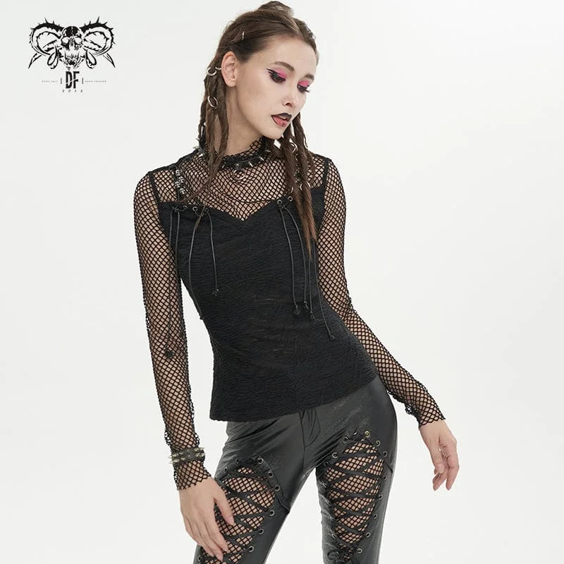 Light Comfort Women's Gothic Skulls Mesh Splice Shirt