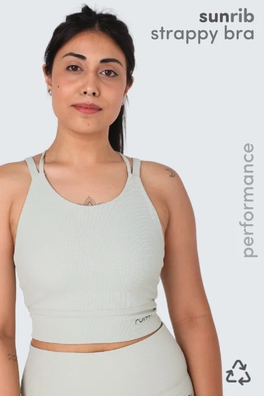 Easy Chic W Sun Rib Strappy Crop Top Sports Bra - Peacock Light