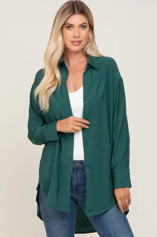 Cozy Lounge Wear Olive Oversized Button Down Blouse