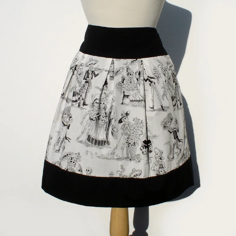 Light Fit Black and White Catrina Skulls Day of the Dead Skirt #S-RS720