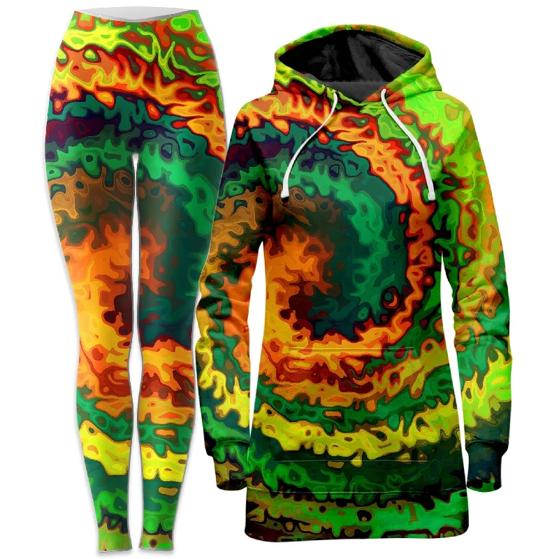 Stylish Jackets Abstract Rotation Hoodie Dress and Leggings Combo