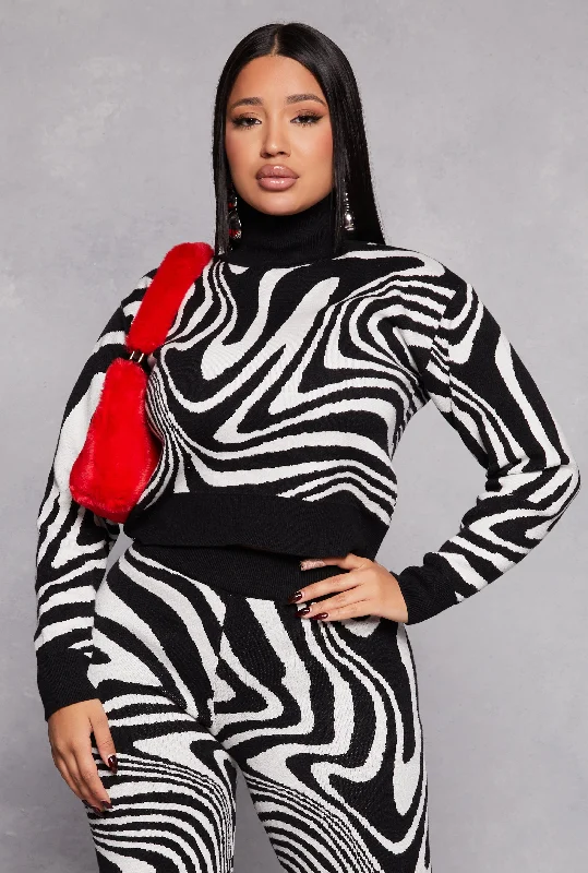 Cozy Shirts Swirl Print Turtleneck Sweater