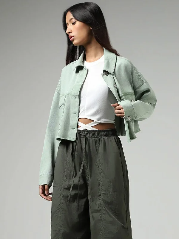 Light Fit Nuon Sage Green Denim Crop Jacket