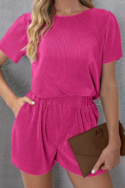 Lounge Chic Round Neck Short Sleeve Top and Shorts Set