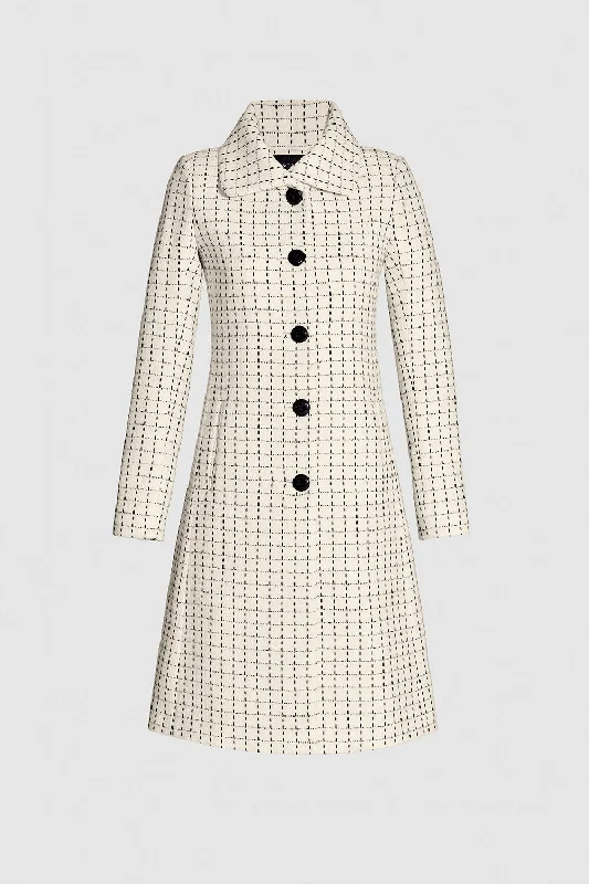 Versatile Comfort Tweed Baby Alpaca Empire Waist A-line Coat