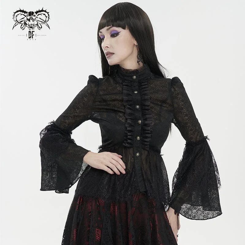 Breathable Style Women's Gothic Flared Sleeved Lace Shirt