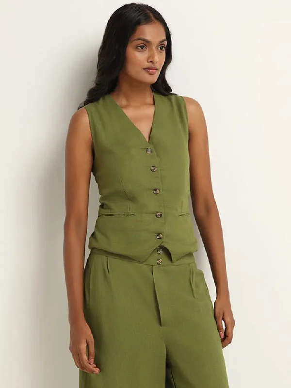 Light Dressing LOV Plain Green Waistcoat