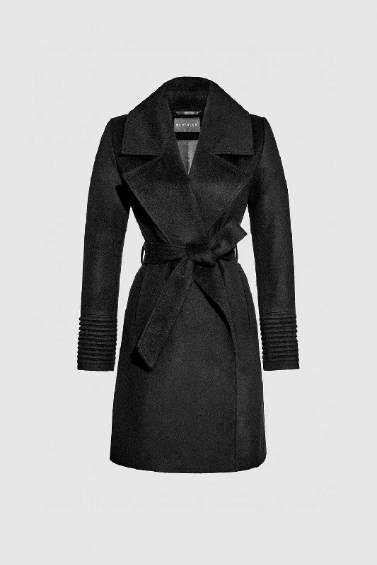 Soft Knitwear Baby Alpaca Mid Length Large Notched Collar Wrap Coat