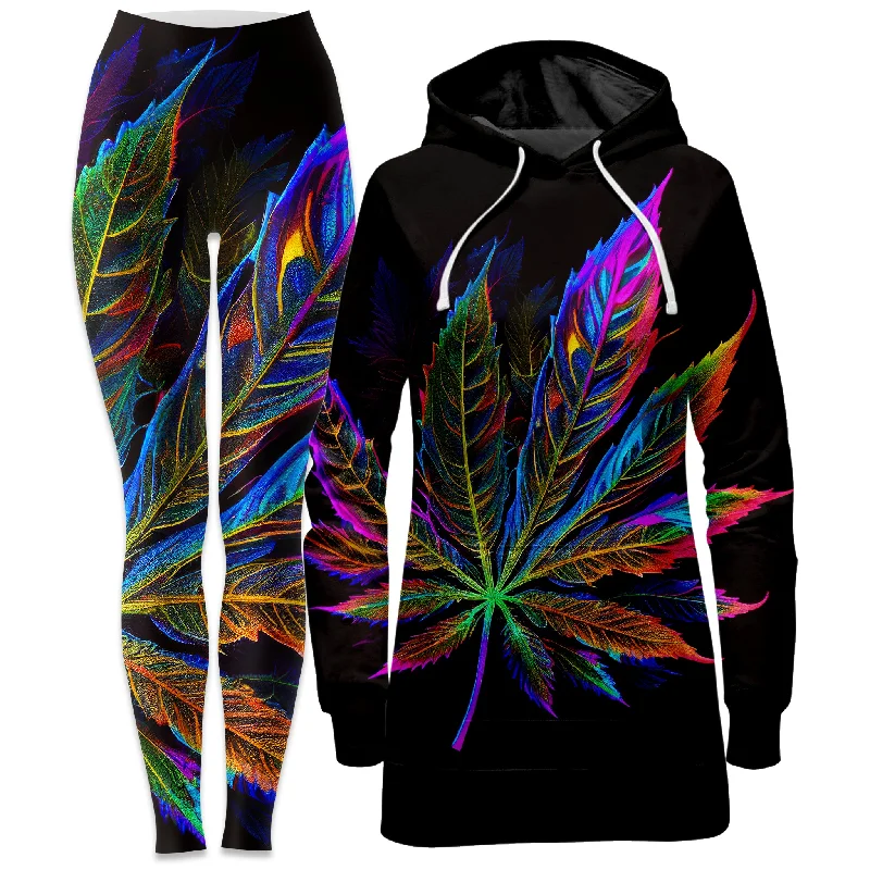 Casual Chic Outfits Blacklight Weed Hoodie Dress and Leggings Combo