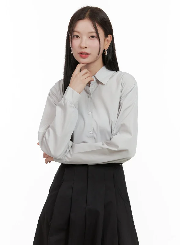 Chic Relaxation Solid Button-Up Blouse OG419