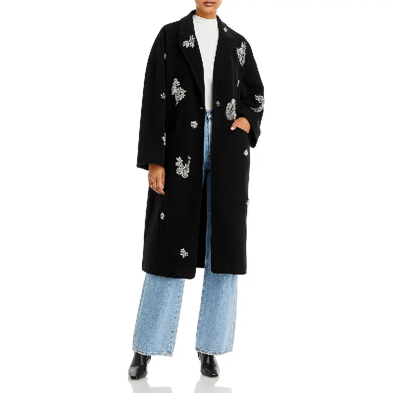 Soft Style Cinq a Sept Womens Embellished Outerwear Long Coat