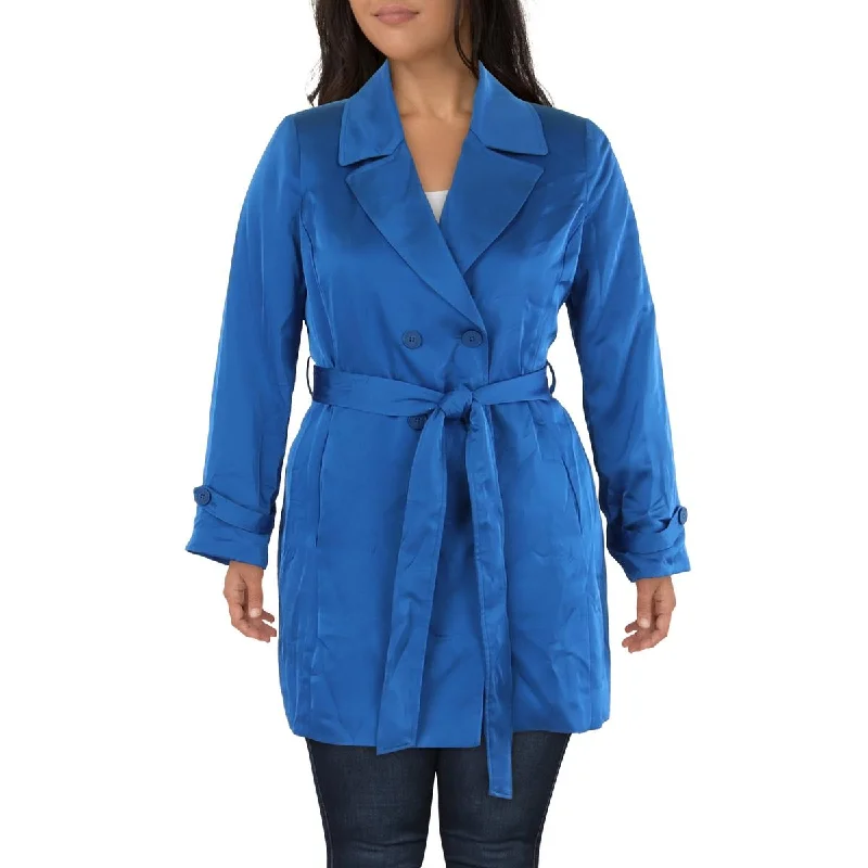 Simple Comfort Tahari ASL Womens Satin Midi Trench Coat