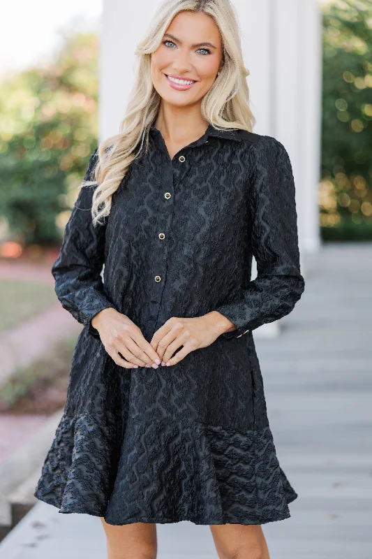 Casual Comfort Share Your Story Black Textured Shirt Dress