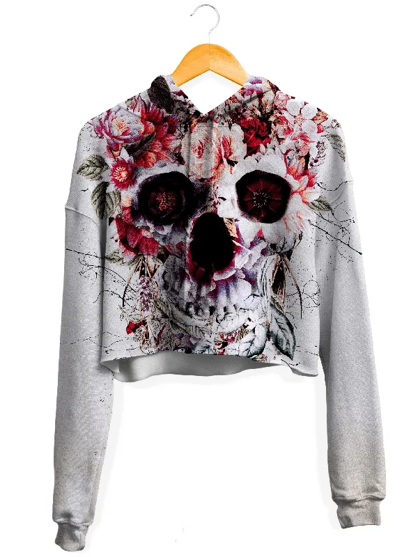 Soft Knitwear Floral Skull Fleece Crop Hoodie