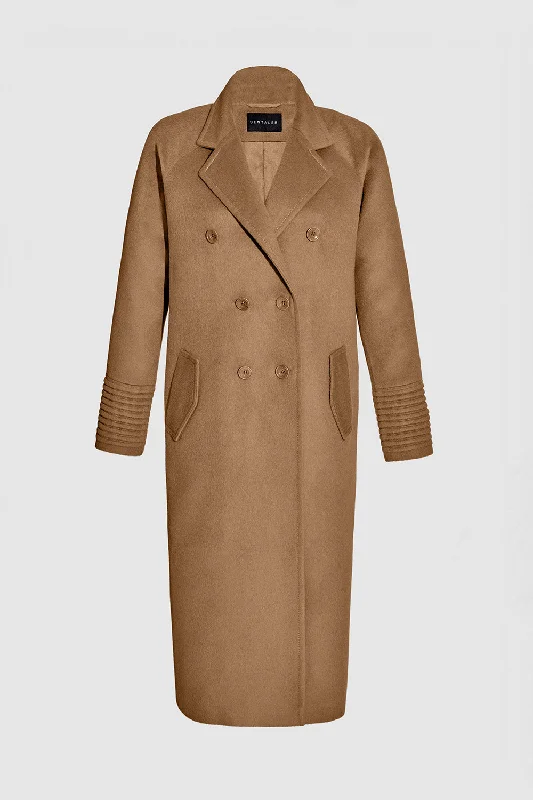 Weekend Comfort Wear Baby Alpaca Long Double Breasted Notched Collar Coat