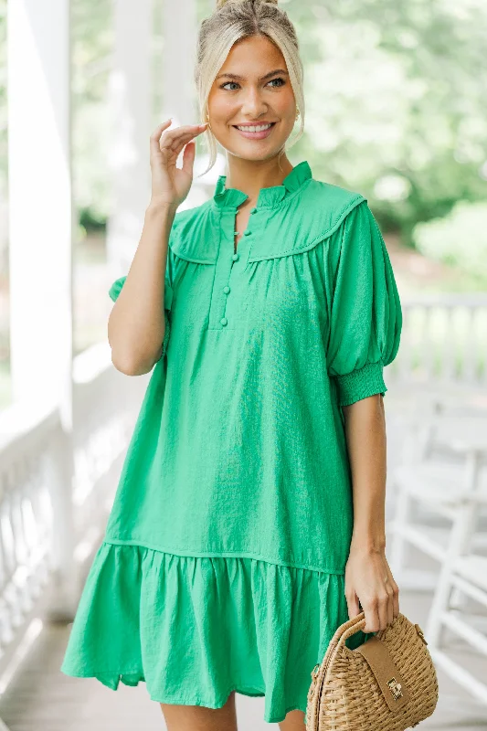 Comfort Fit Help You Out Green Ruffled Dress