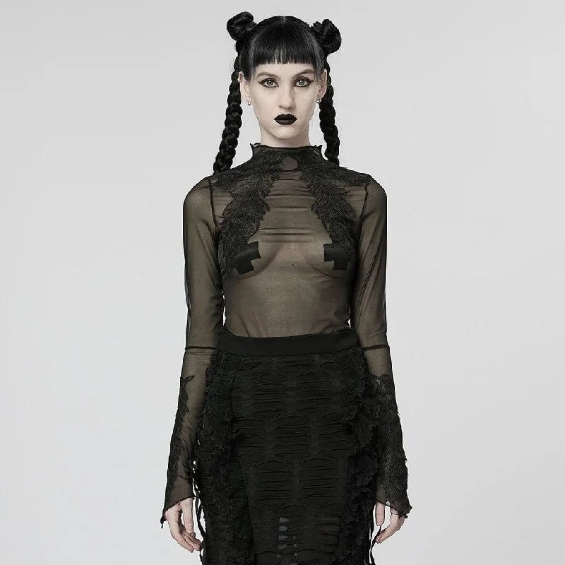 Chic Outfits Women's Gothic Feather Mesh Shirt