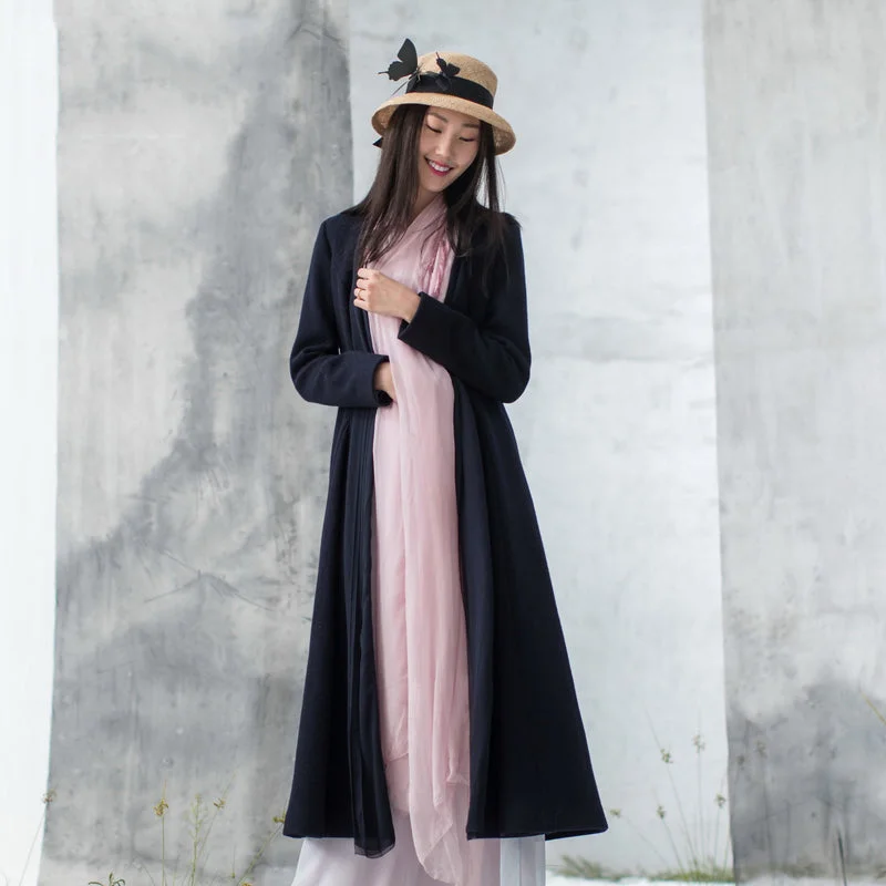 Urban Comfort fine navy woolen coats plus size Winter coat long sleeve jackets