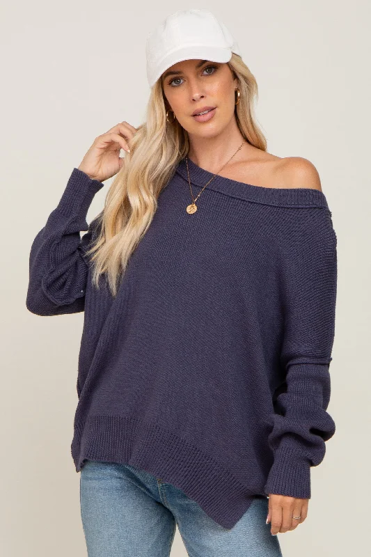 Effortless Outfits Navy Exposed Seam Side Slit Sweater