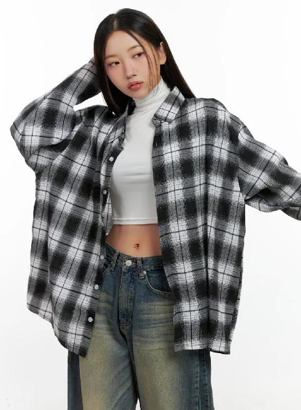 Soft Fabrics Checkered Oversize Button-Up Shirt CN412