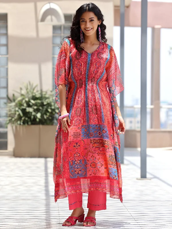 Soft Touch Pink Printed Chiffon 3 Piece Co-Ords