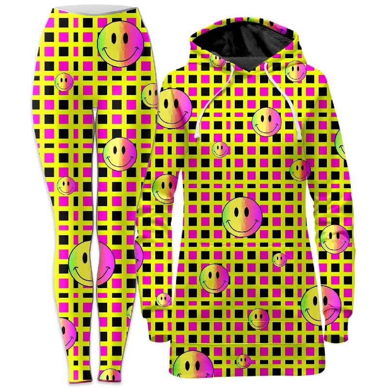 Breezy Style Happy Plaid Hoodie Dress and Leggings Combo