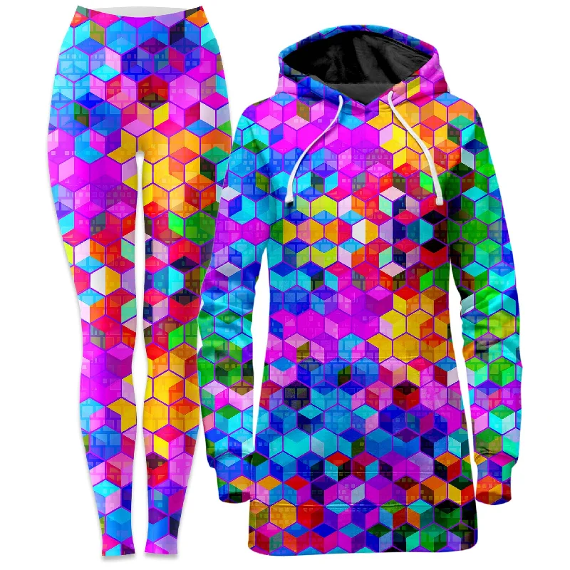 Minimal Comfort Cubism Hoodie Dress and Leggings Combo