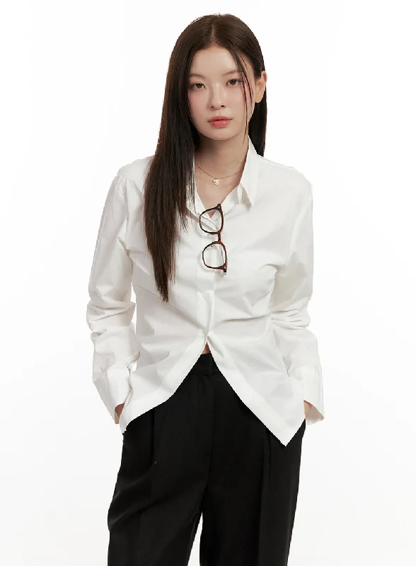 Easygoing Style Shirred Detail Slim-Fit Shirt ON422