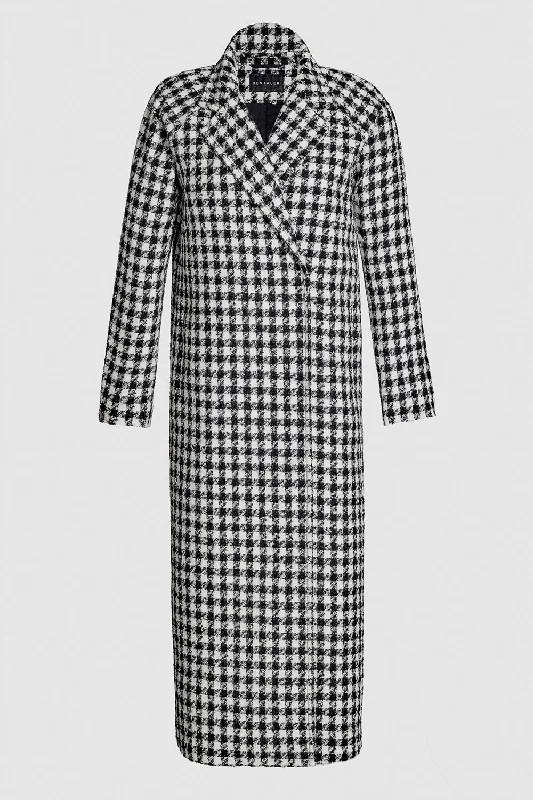 Soft Comfort Tweed Houndstooth Suri Alpaca Maxi Raglan Sleeve Coat