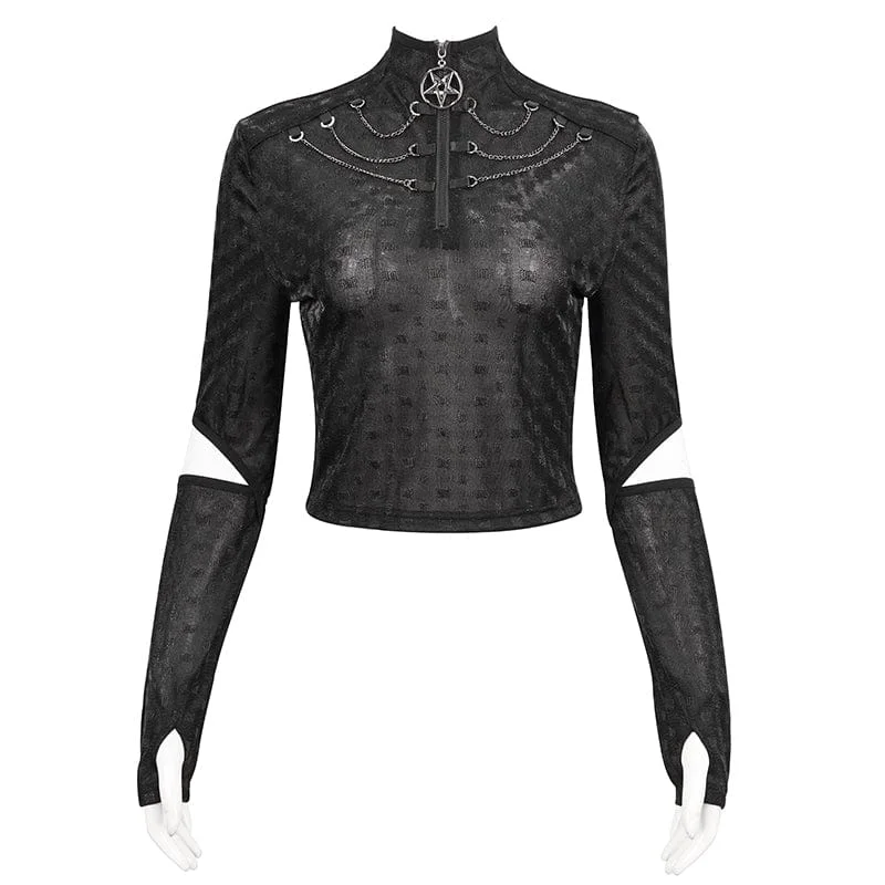 Soft Textures Women's Gothic Stand Collar Cutout Shirt