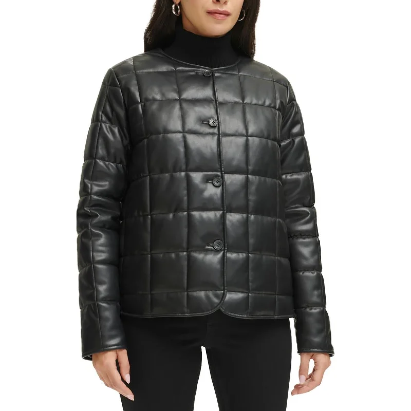 Breathable Comfort Calvin Klein Womens Quiled Faux Leather Puffer Jacket