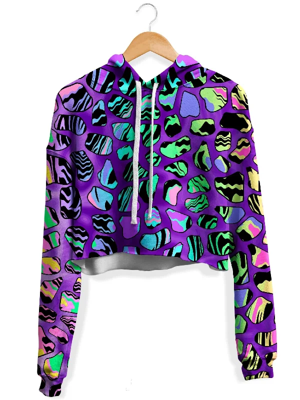 Chic Relaxation Giraffe Spots Fleece Crop Hoodie