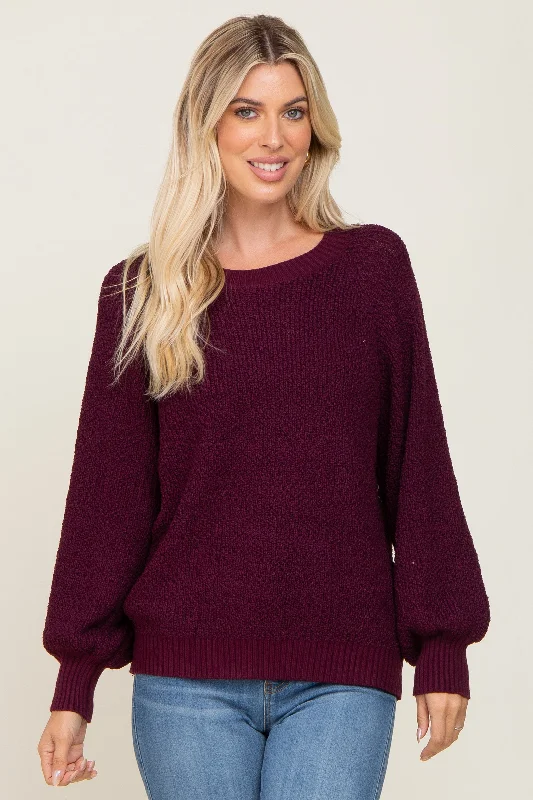 All-Day Wear Plum Popcorn Knit Raglan Sweater