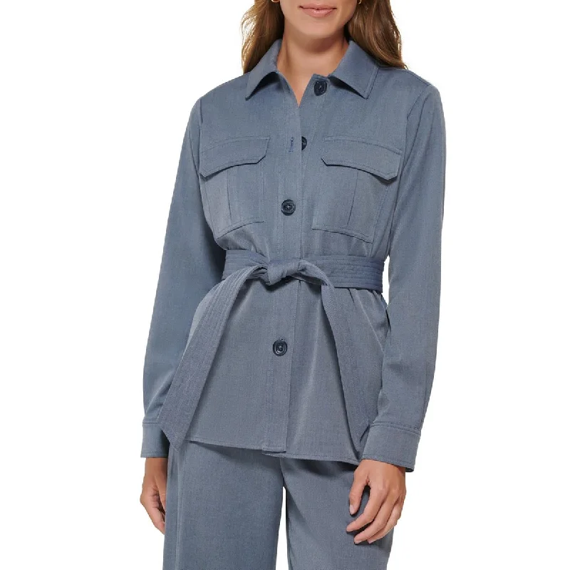 Warm Wear DKNY Womens Plus Belted Layering Shirt Jacket